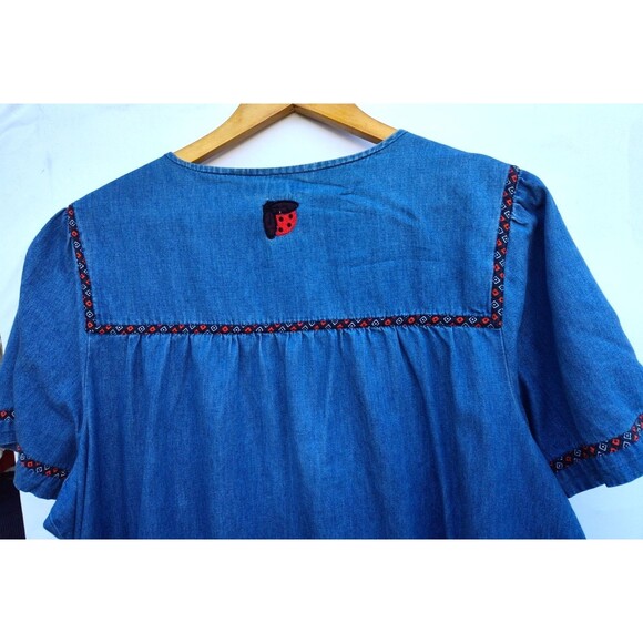 Go Softly Patio House Dress Mumu XL Plus Jean Denim Floral Embroidered Comfy - Picture 4 of 10